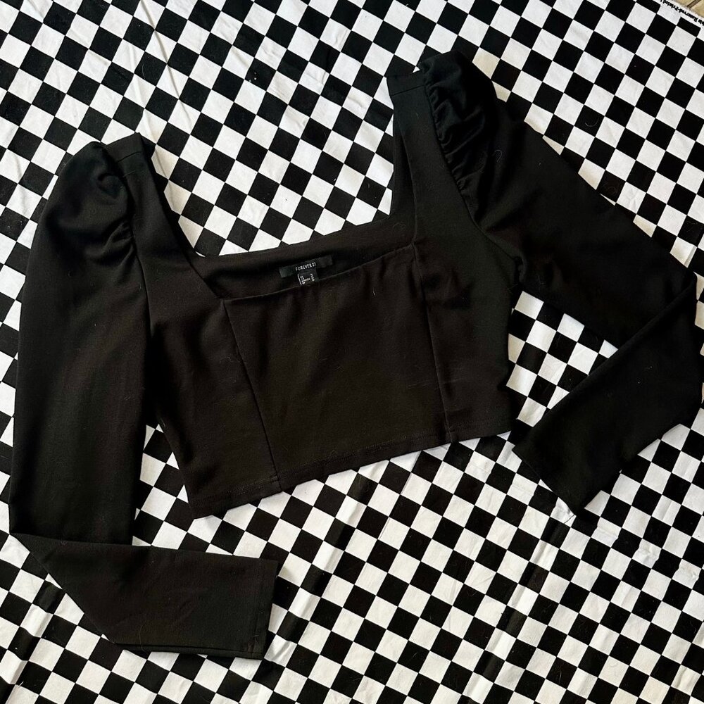 Black Puff Sleeve Crop Top